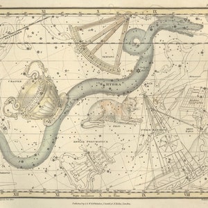 Hydra Swxtans Krater Felis Antlia Pneumatica Konstellation digital, astrologische Zeichen, Astronomie Dekor, Konstellation Karte, Sternzeichen Download