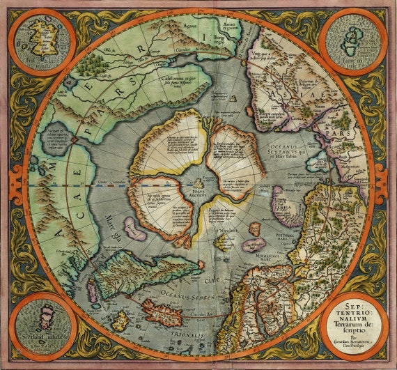 The First Map Of The North Pole By Gerardus Mercator Digital Etsy