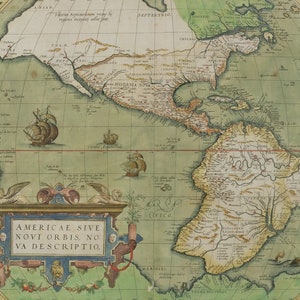 Landkarte Amerikas Digitaler Download, Abraham Ortelius 1500er Jahre, antike Karte Nordamerika Südamerika, altes Vintage Schild Ancient Instant Digital