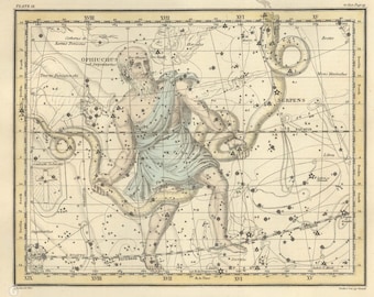 Ophiuchus Serpens Constellation Digital, Astrological Sign, Astronomy Decor, Constellation Map, Zodiac Download