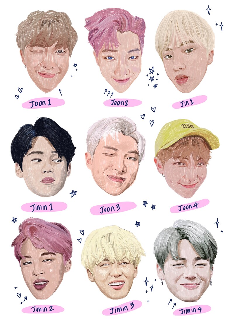 Kawaii Cute BTS Illustration individual Stickers Vinyl Etsy