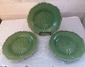 Bordallo Pinneiro Portugal Majolica Cabbage leaf lot of 3 bread plates Vintage beautiful 7 3 4 inches dessert plates