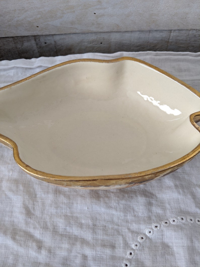 Mid Century Queen Pottery Trinket Dish Gold and Cream Etsy