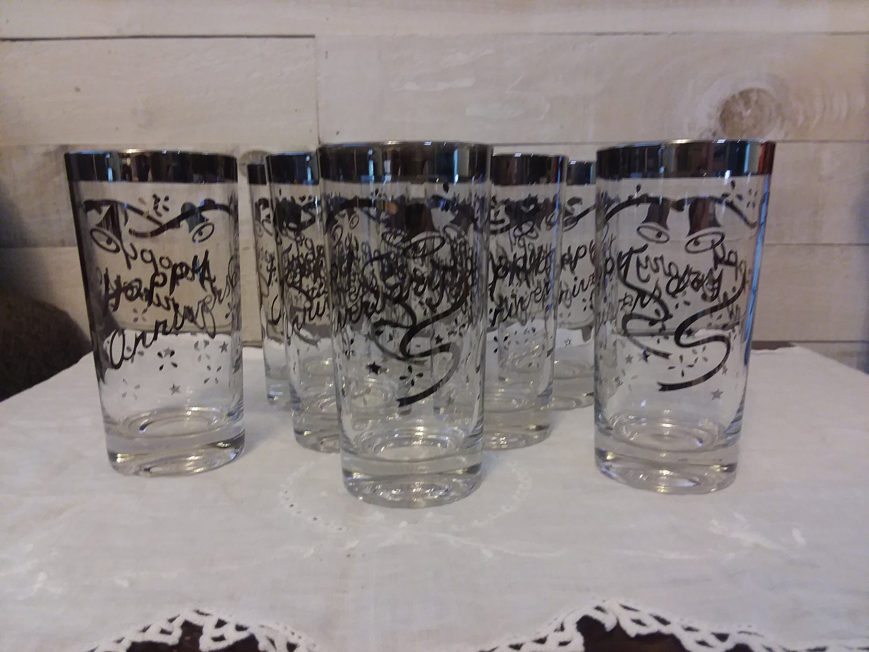 Set of 8 MCM Happy Anniversary glasses bareware wedding mid | Etsy