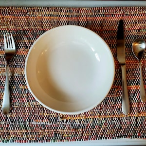 Handwoven Striped Cotton Placemat: Rustic Kitchen Decor