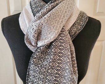 Handwoven Shawl, Gradient Shawl, Cotton Scarf, Black and White Shawl, Gift for Her