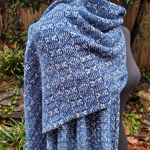 Handwoven Shawl, Striped Shawl , Chenille Shawl, Gift for Her, Hanukkah, Blue and White Scarf, Christmas Shawl
