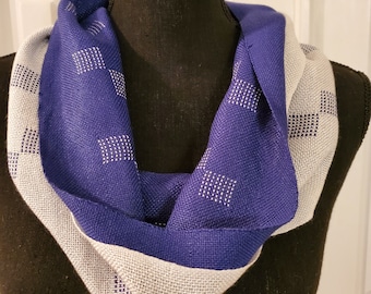 Handwoven Cowl, Doubleweave, Tencel, Lightweight Scarf Cowl, Gift for Her, Summer Scarf, Handmade, Navy Blue and White