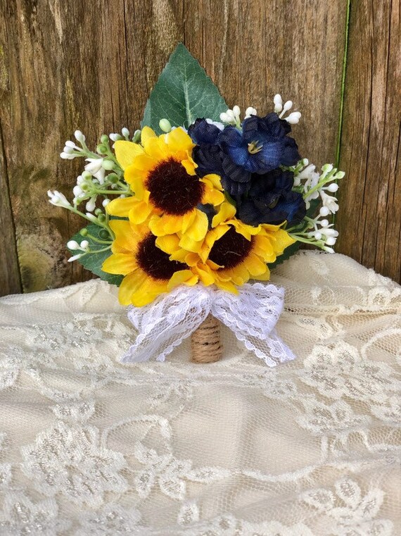 Navy Blue Sunflowers Corsage And Boutonnieres Navy Blue Etsy