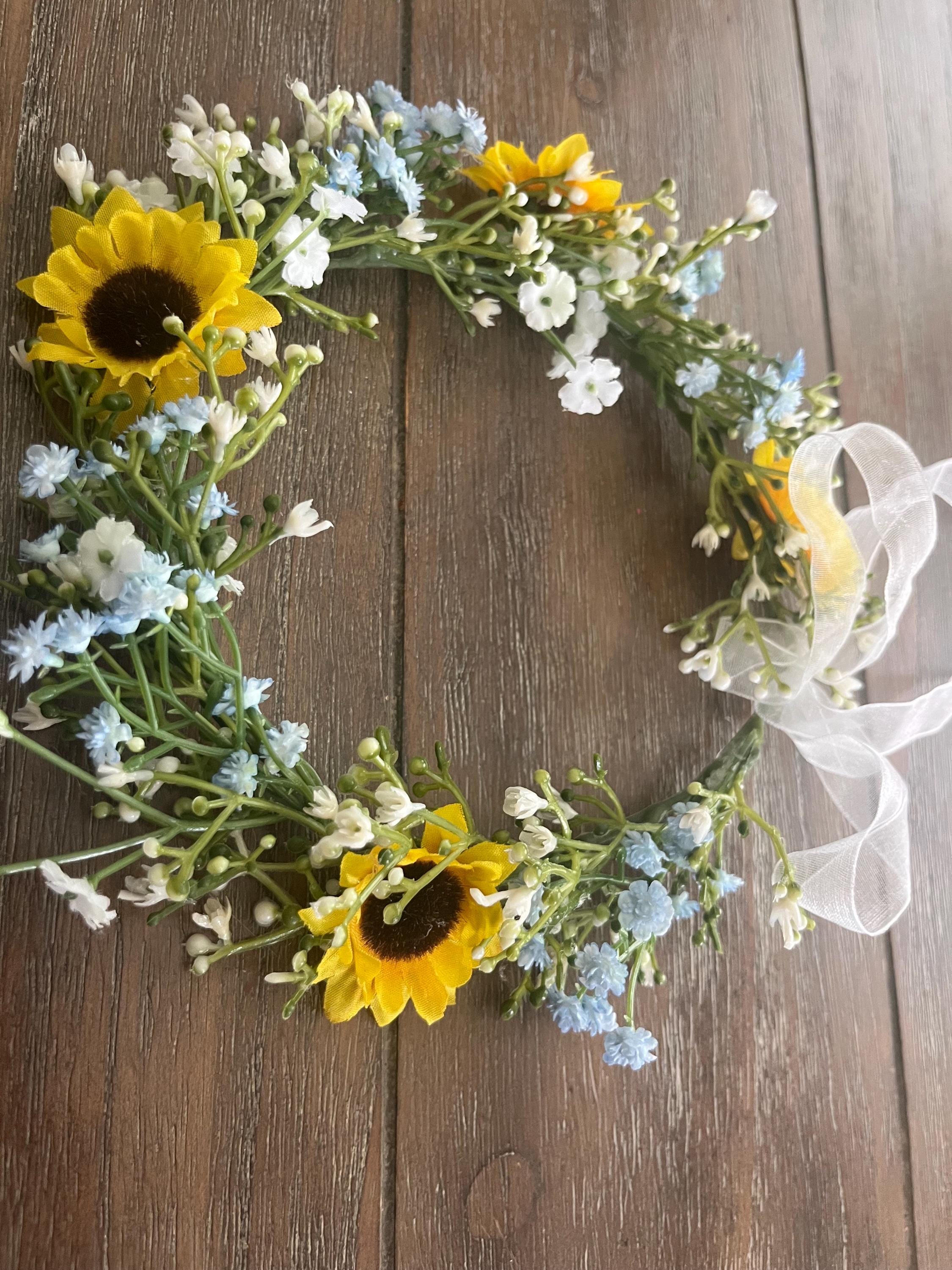 Sunflower Wedding Headband: Light Blue Baby