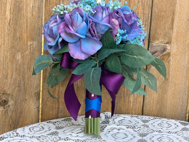 Rainbow True Touch Roses Bouquet Purple and Blue Rainbow Roses Etsy