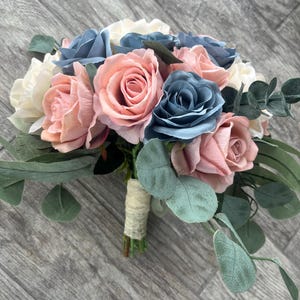 Dusty Rose & Blue Wedding Bouquet: Boho Bridal Flowers