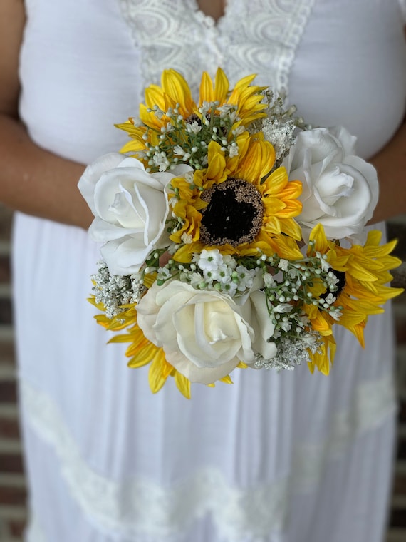Sunflowers and White Roses Bouquet Sunflowers and Babys   Etsy