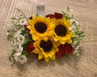 Burgundy and sunflowers wrist corsage Sunflower wedding Burgundy corsage