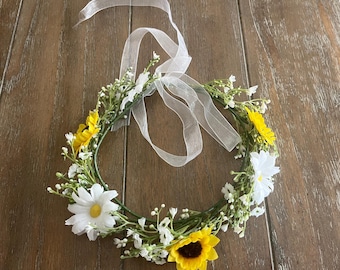 Sunflowers and Daisies Flower Girl Crown, Sunflowers Headband