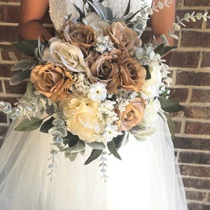 Beige and Ivory Roses Bouquet, Brown Bride Bouquet, Beige and Ivory Wedding, Beige Wedding Bouquets