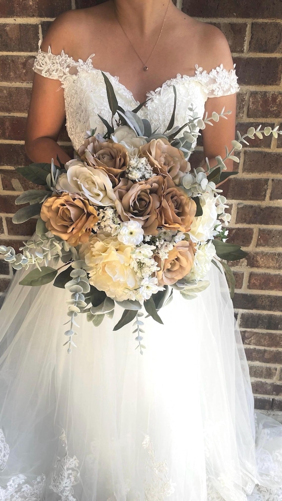 Beige & Ivory Rose Wedding Bouquet: Boho Bride Bouquet - Etsy
