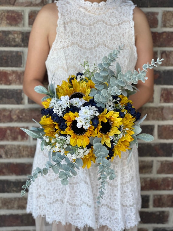 Navy dress top with sunflowers