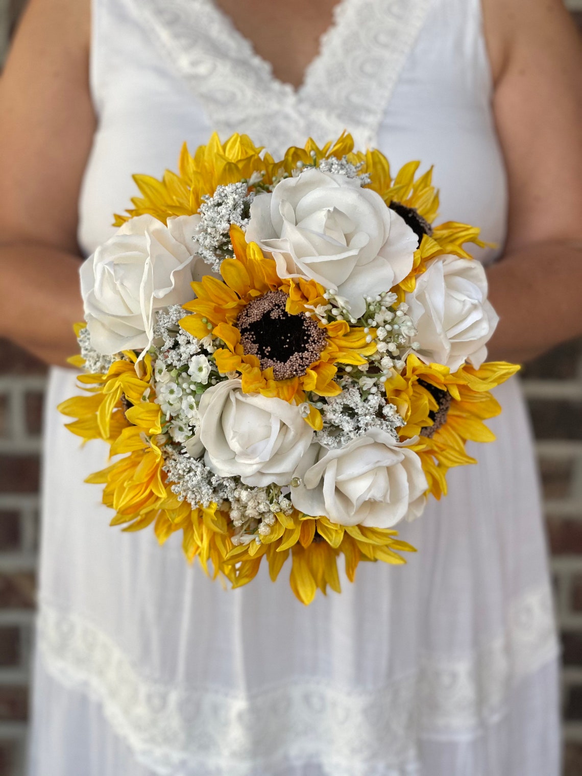 Sunflowers and White Roses Bouquet Sunflowers and Babys Etsy