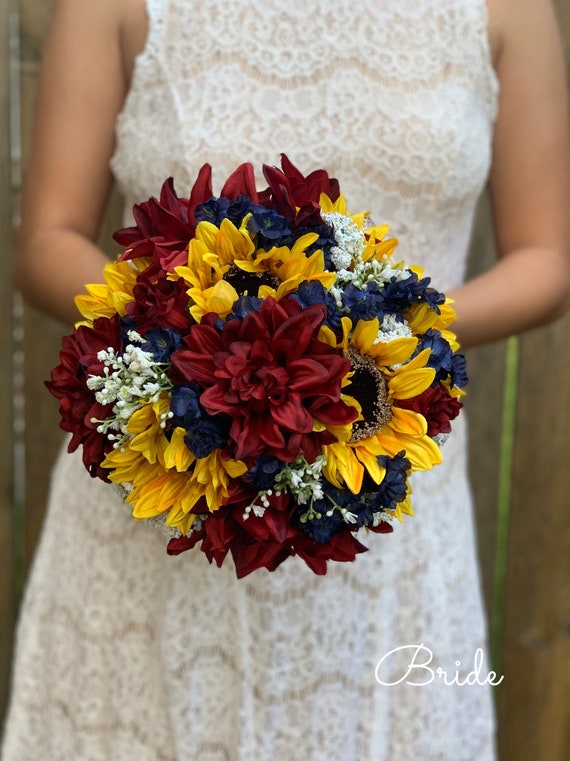 maroon bridesmaid dresses with sunflowers Timeless Charm Sunflower Wedding for $25K Real Weddings