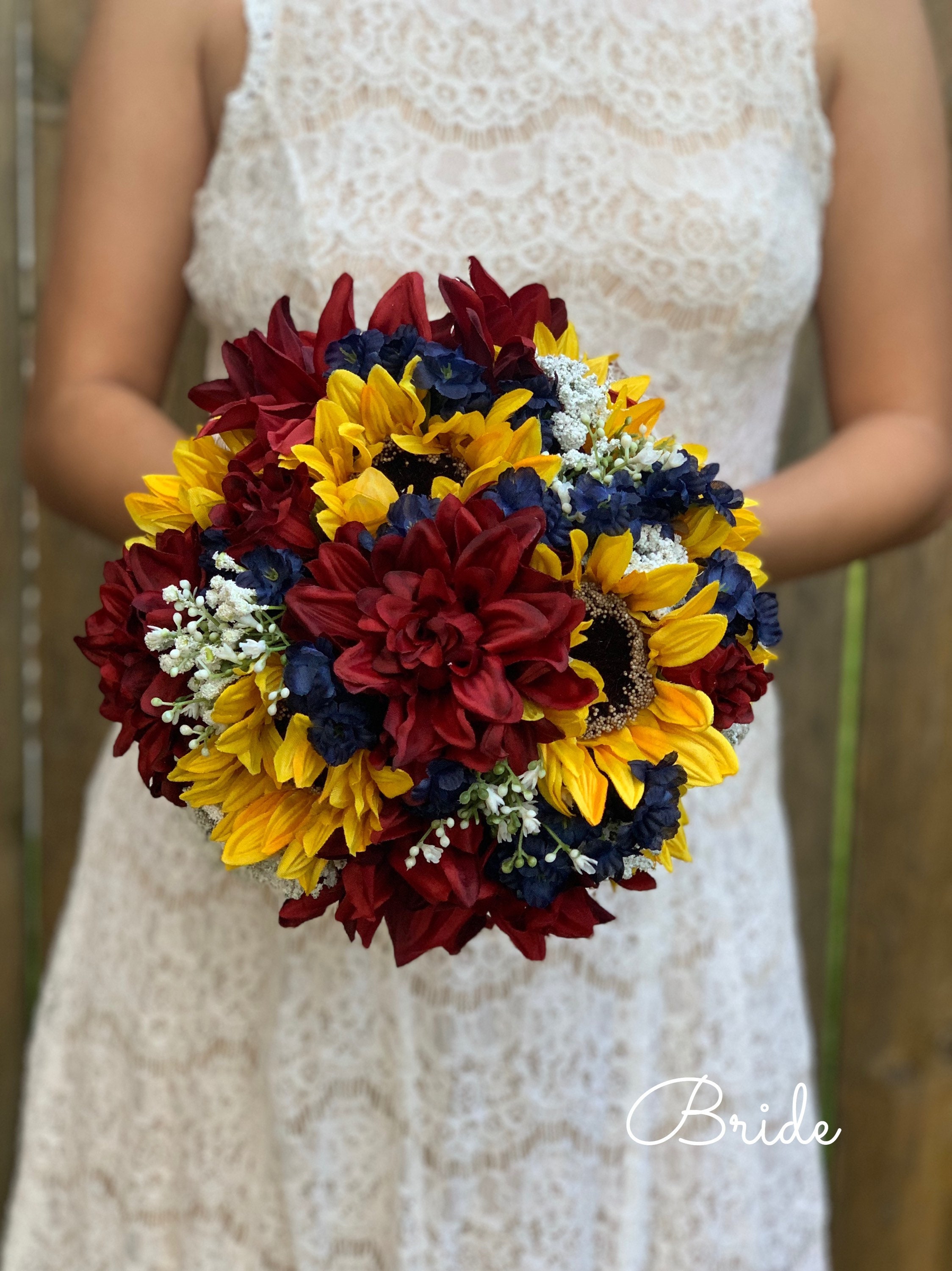 Burgundy Dahlias Bouquet Navy Blue Bouquet Sunflower and Etsy