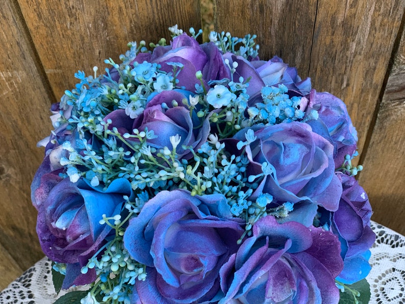 Rainbow True Touch Roses Bouquet Purple and Blue Rainbow Roses Etsy
