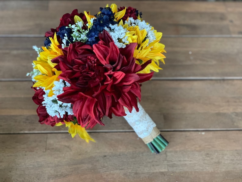 Burgundy Dahlias Bouquet Navy Blue Bouquet Sunflower and Etsy