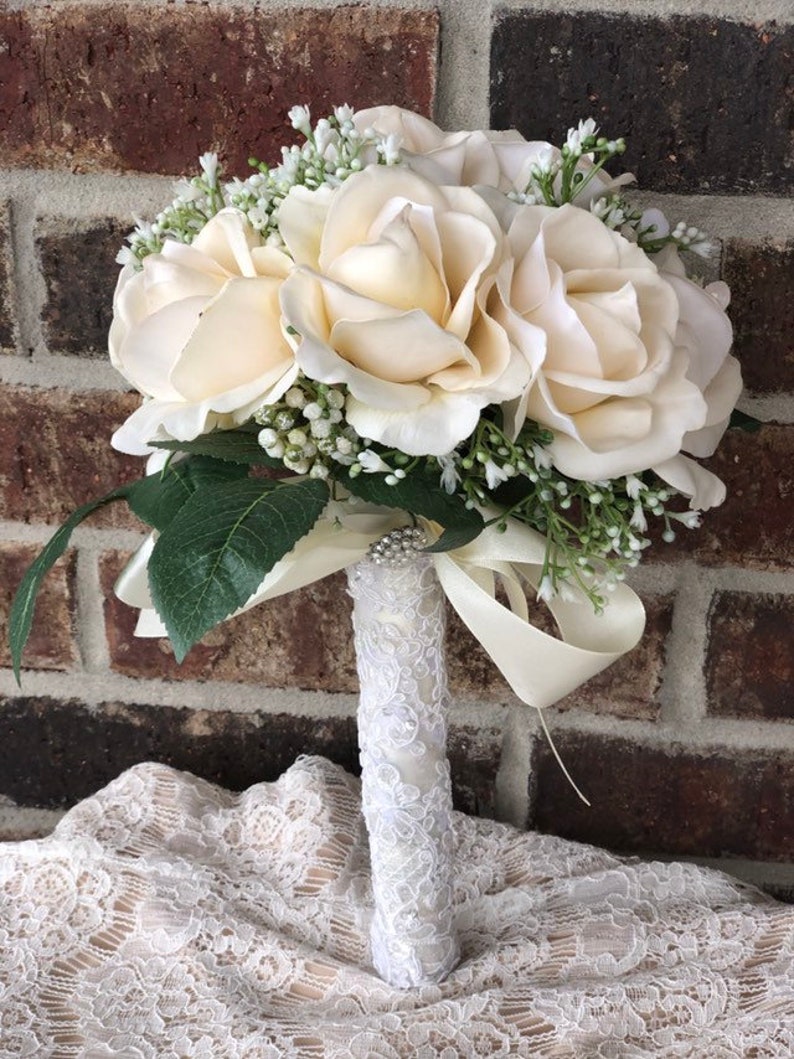 Real Touch Flowers Bride Bouquet Lace Bouquets Budget Bouquets Etsy
