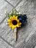 Navy blue and sunflower boutonniere Rustic wedding Country Bride Groomsmen boutonnieres 