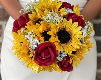 Red Roses and Sunflowers Bouquet