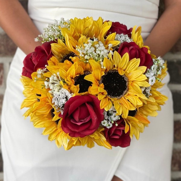 Sunflower and Red Rose Bouquet Etsy