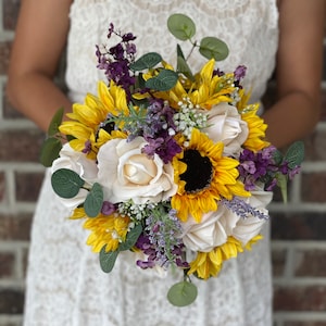 Purple and sunflower bouquet Purple wedding Purple Sunflowers