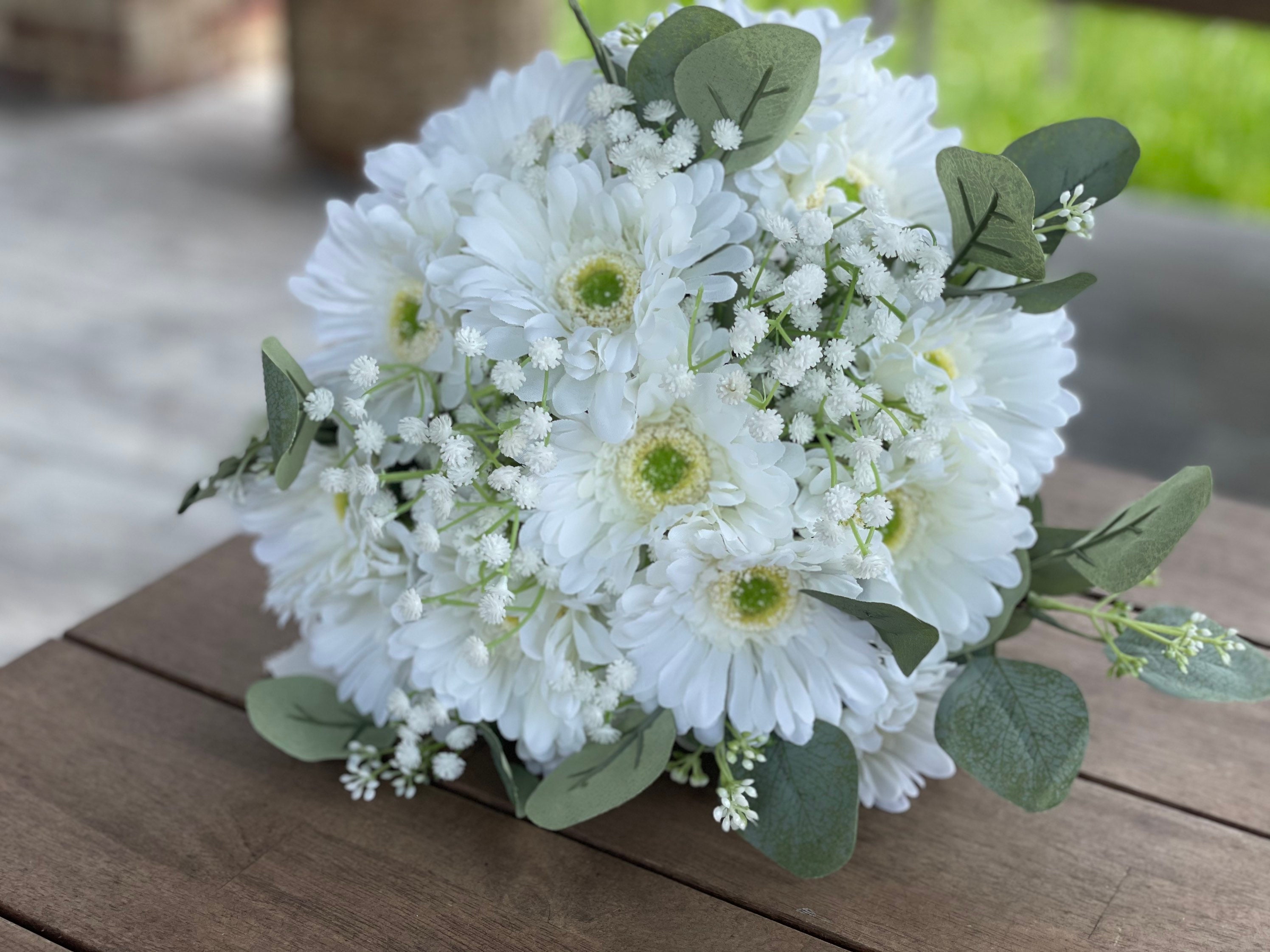 Silk gerbera & gyp Bridal Wedding Flowers in  white 