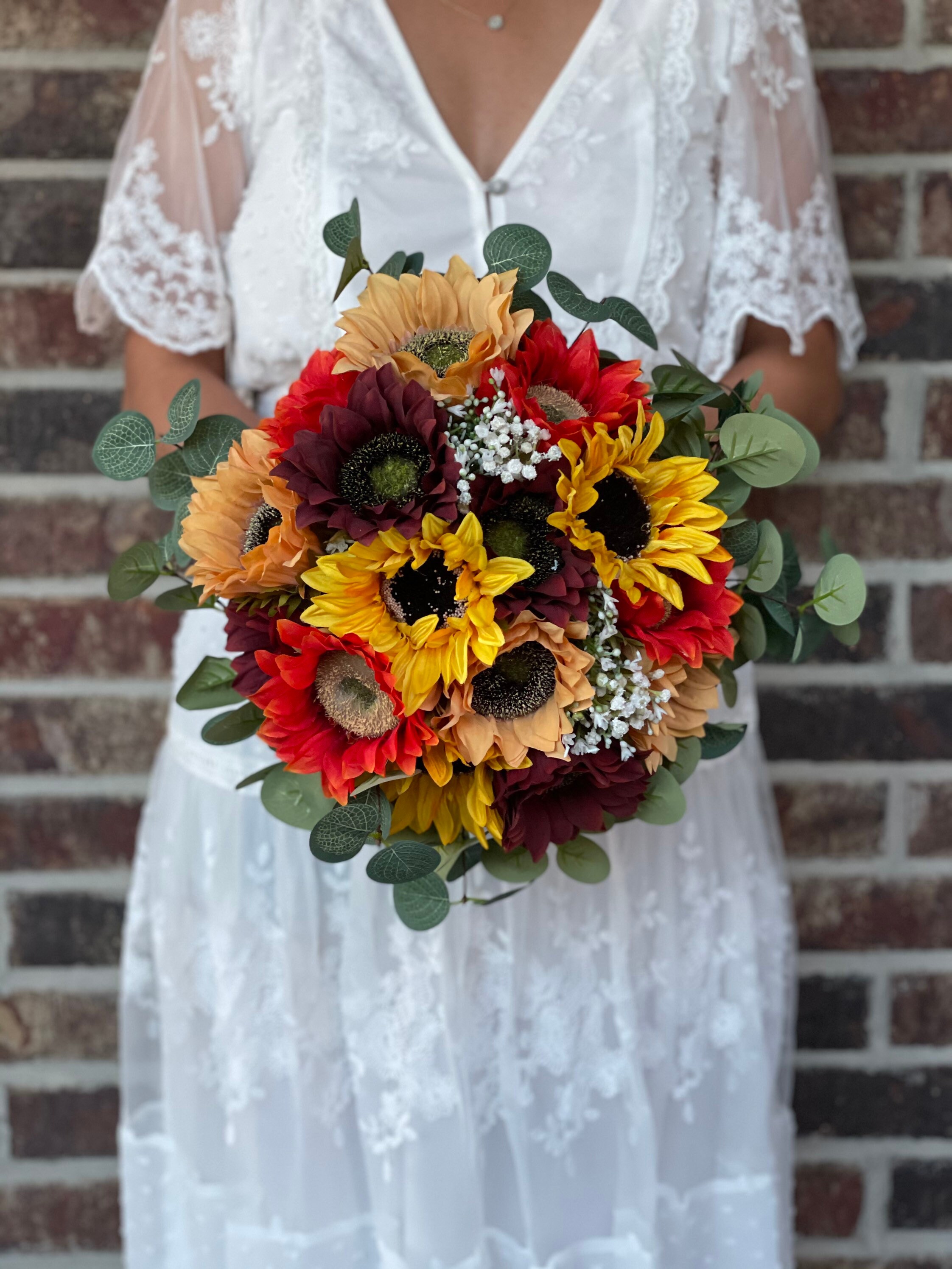 Burgundy Yellow and Orange sunflower bouquet Rustic wedding Etsy