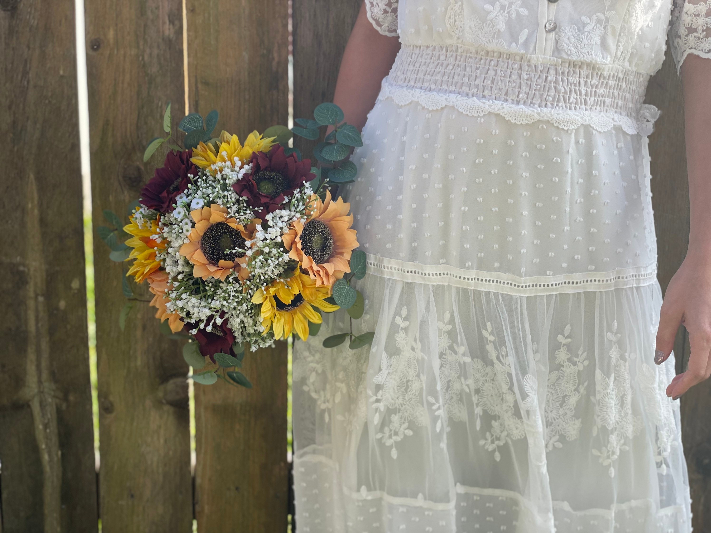 Burgundy Yellow and Orange Sunflower Bouquet Rustic Wedding Etsy