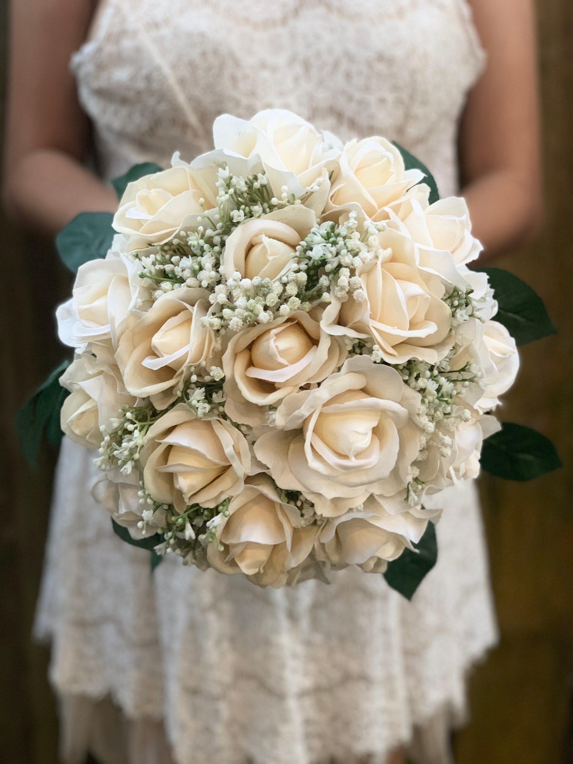 Real Touch Flowers Bride Bouquet Lace Bouquets Budget Bouquets Etsy