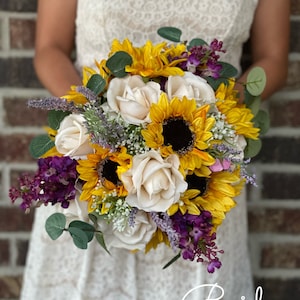 Purple and lavender sunflower bouquet Rustic wedding Country wedding Sunflower wedding Purple and sunflowers