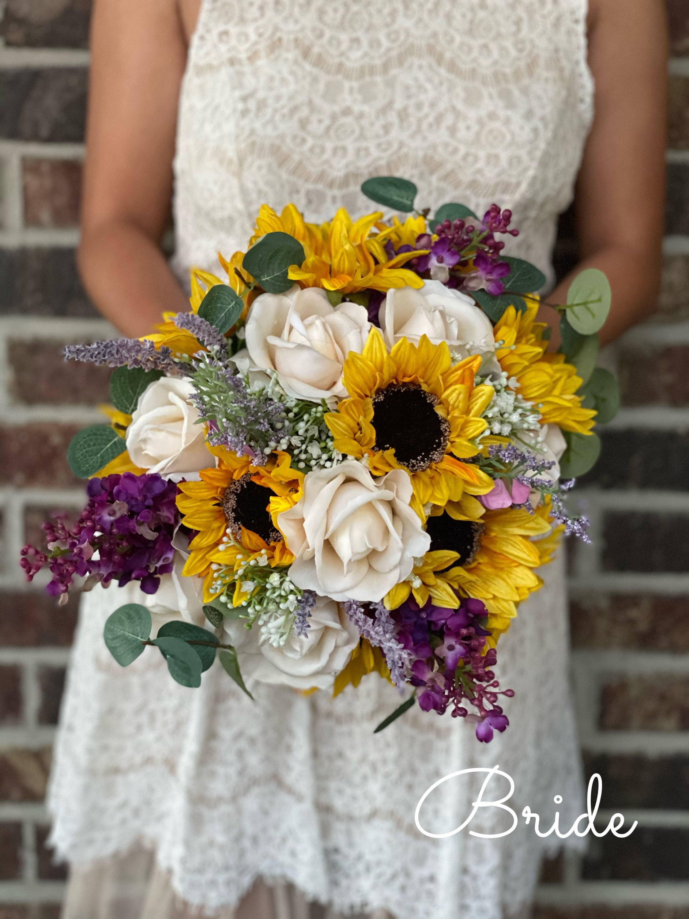 Purple and Lavender Sunflower Bouquet Rustic Wedding Country