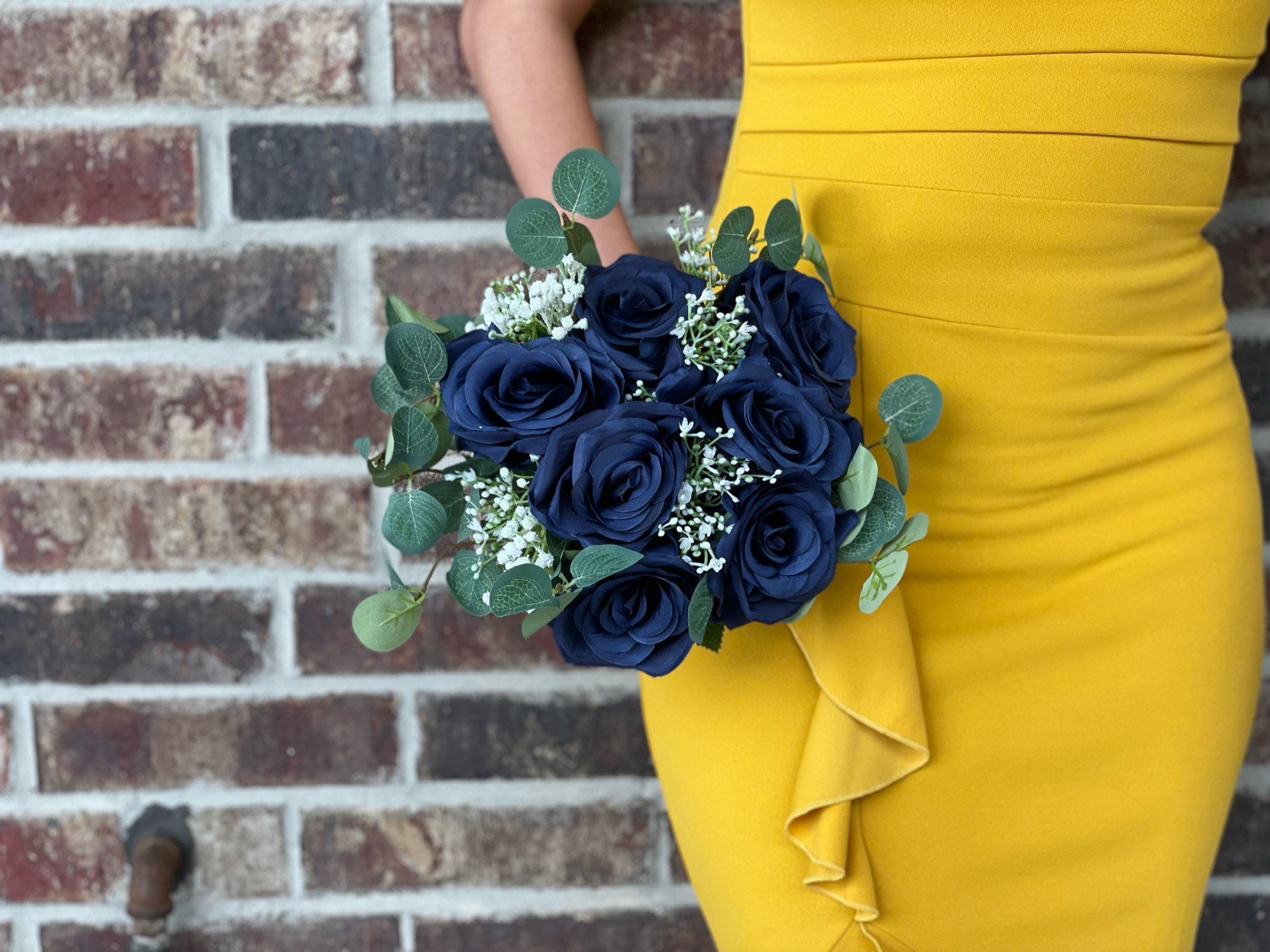 Navy Blue Roses and Greenery Bouquet Bride Navy Blue Bouquet Etsy