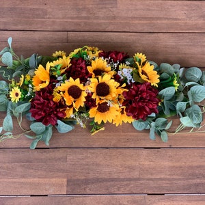 Burgundy Dahlias + Sunflowers Table Piece for Bride and Grooms, Bride and Groom Table, Sunflower Wedding
