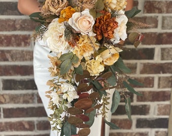 Cascading Beige, Ivory and Brown Autumn  bouquet