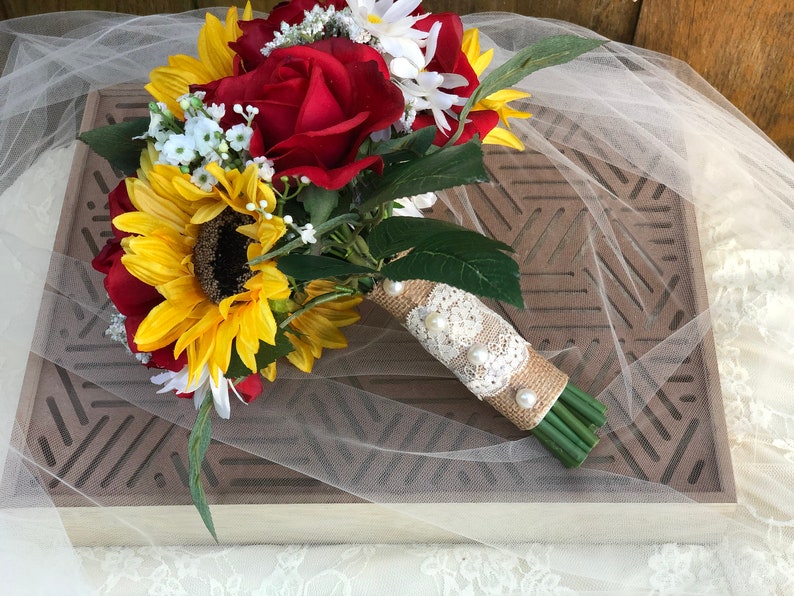 Sunflowers and Red Roses Boutonniere Groom Boutonniere Etsy
