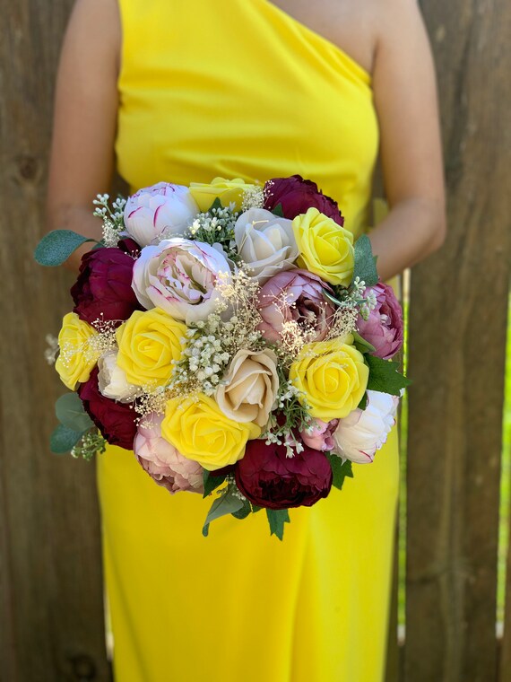 Fuchsia and Yellow Wedding Bouquet Yellow Roses Bouquet Etsy