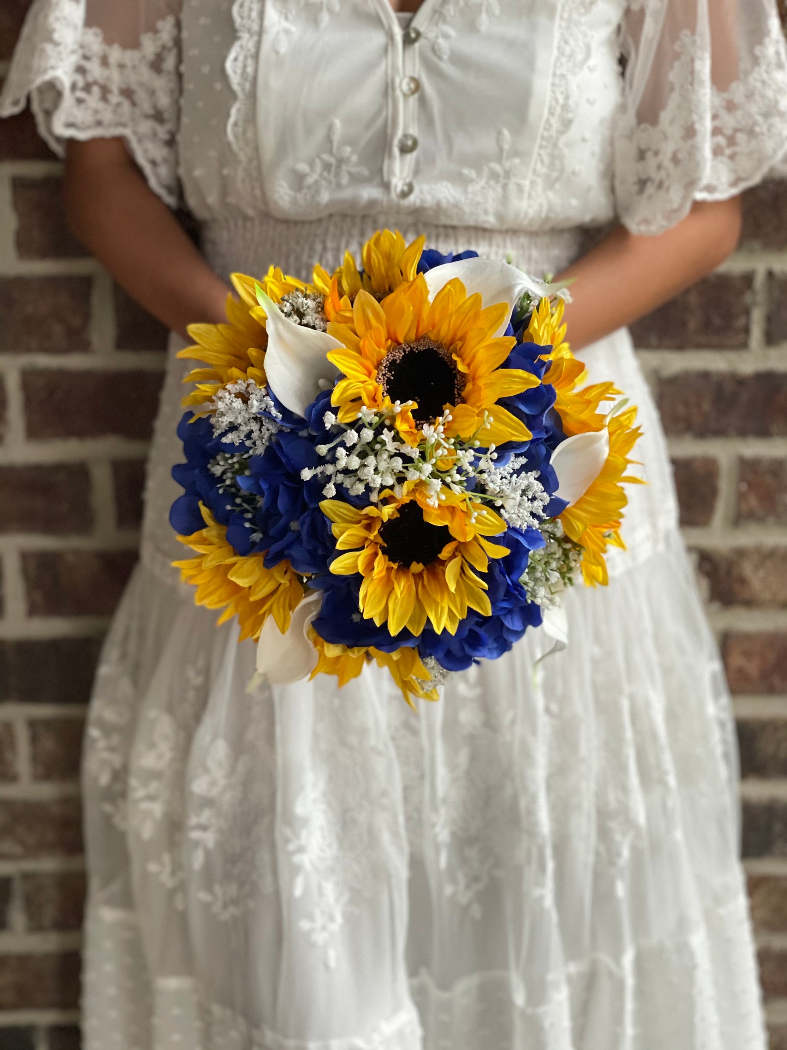 Blue Hydrangeas and Sunflower Bouquet Etsy