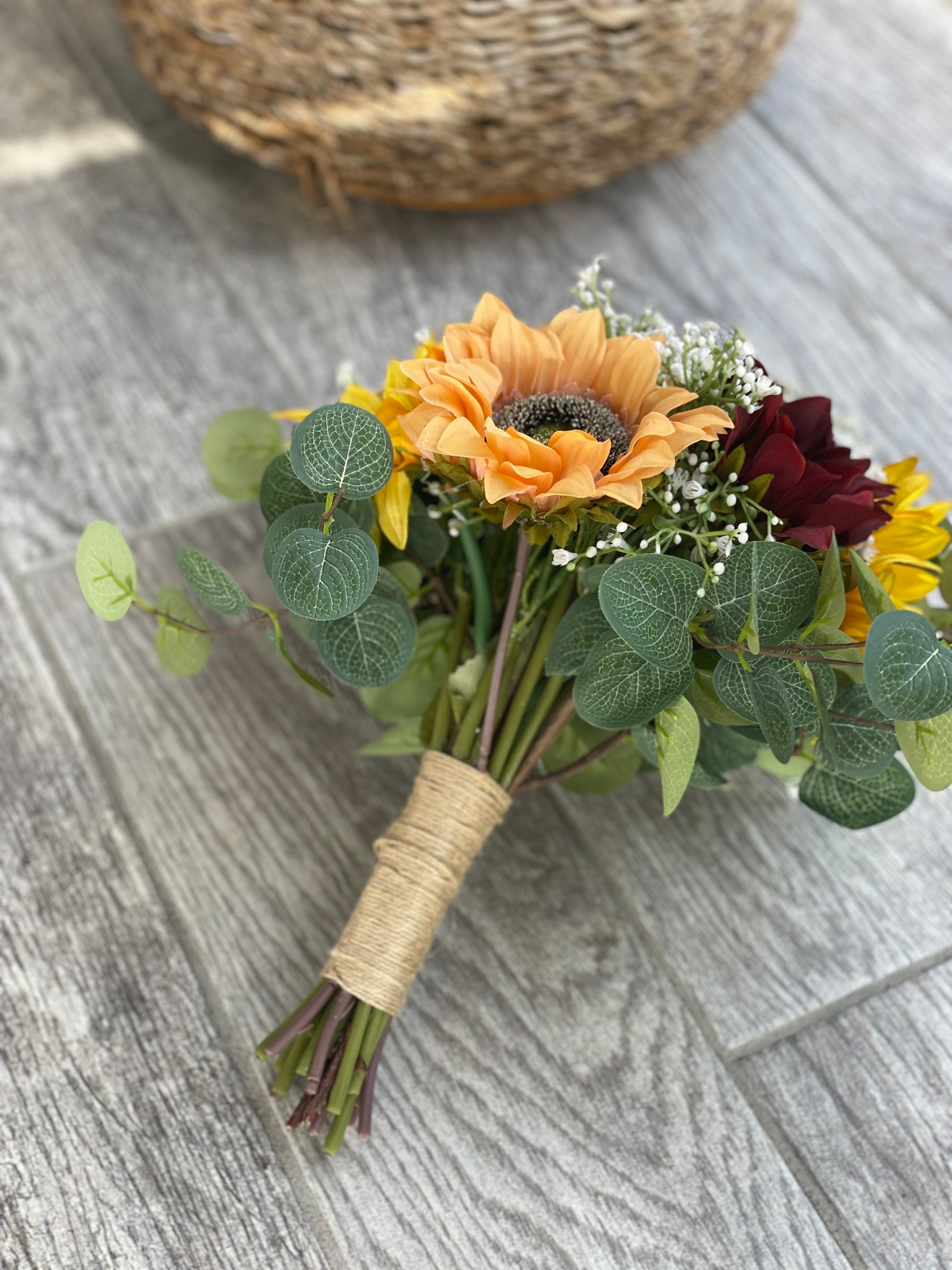 Burgundy Yellow and Orange Sunflower Bouquet Rustic Wedding Etsy