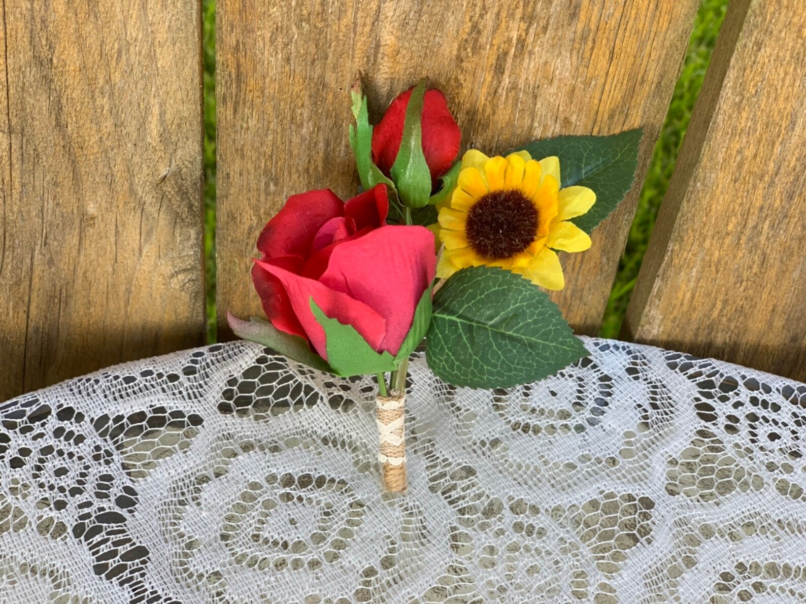 Sunflowers and Red Roses Boutonniere Groom Boutonniere Etsy