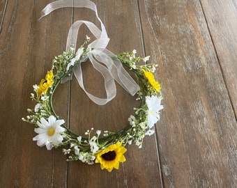 Sunflowers and daisies flower girl crown