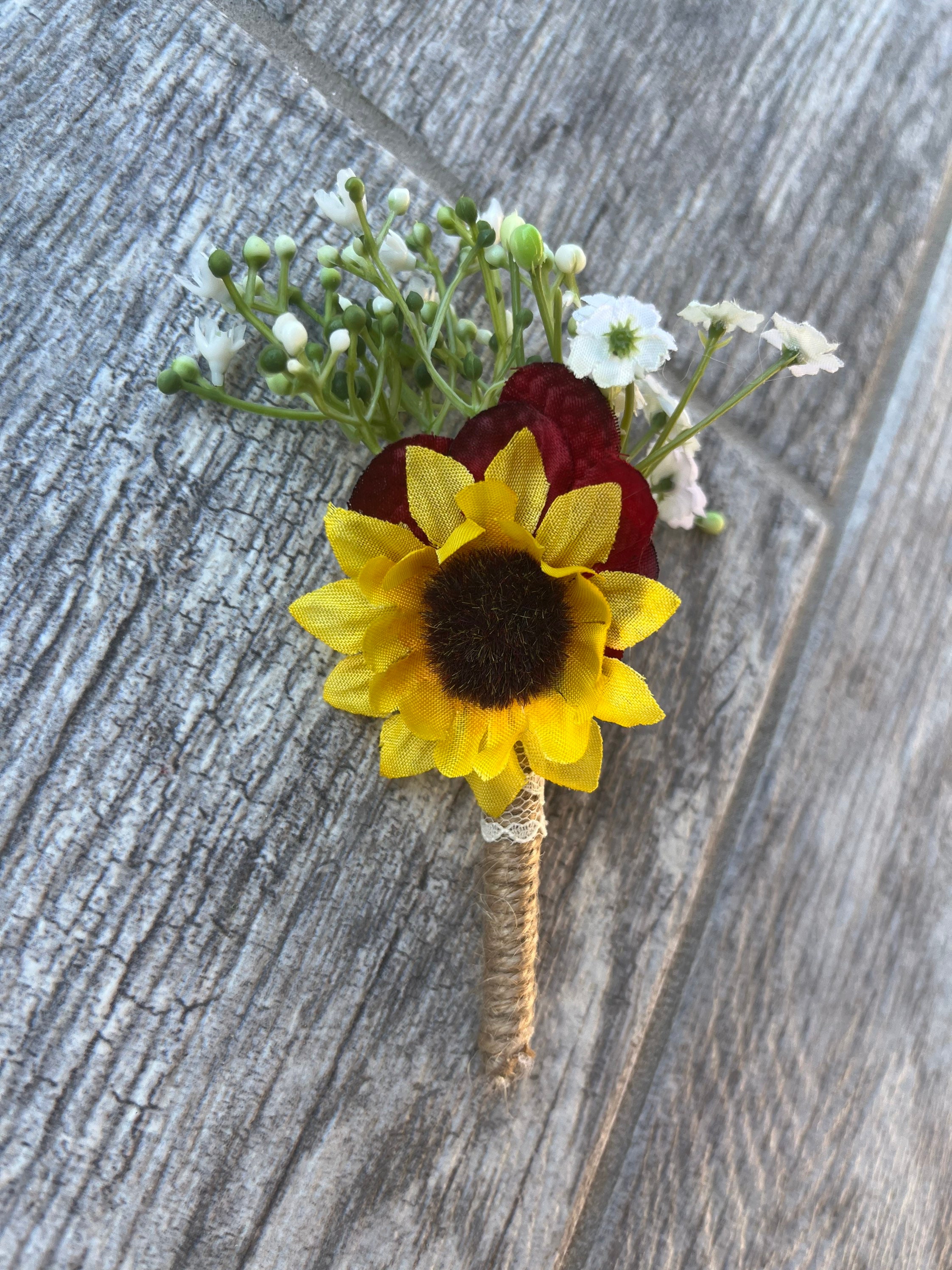 Burgundy and Mini Sunflower Boutonniere Groom Boutonniere Etsy