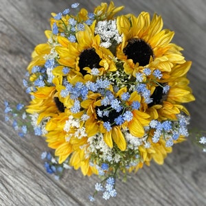 Light blue babys breath and Sunflower Bouquet