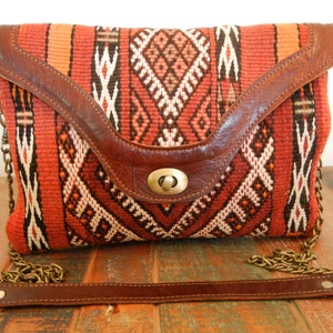 Bolso de mano o cartera de mano estilo kilim vintage de cuero